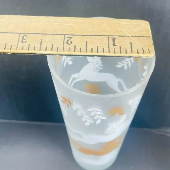 VTG Libbey CAVALCADE Collins Glasses Lot of 6 Prancing Horses Frosted Gold MCM - Picture 4 of 9